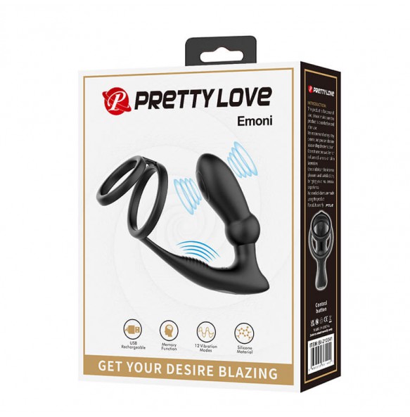 PRETTY LOVE - Emoni Vibrating Penis Sleeve Ring (Chargeable - Black)